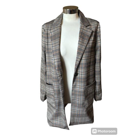 Philosophy Brown Houndstooth Women’s Long Blazer Jacket Size Small Petite - Picture 2 of 9